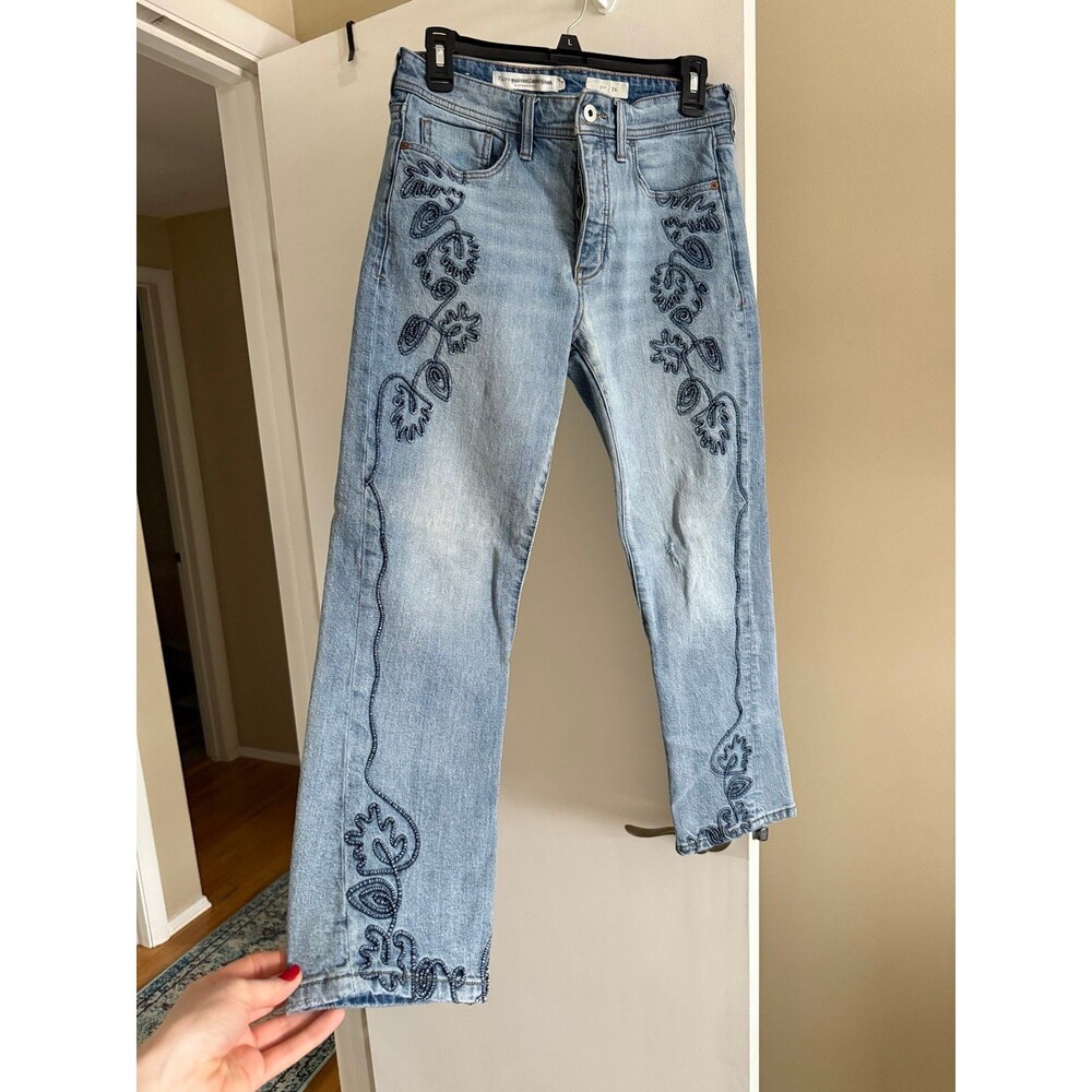 Pilcro Embroidered Ultra High-Rise Slim Straight Jeans Size 26 Floral Vine Denim
